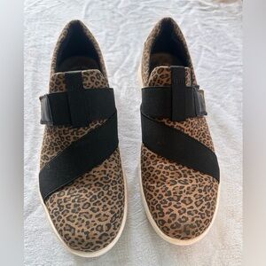 Clarks Leopard Print Slip on Sneakers with Black Straps
